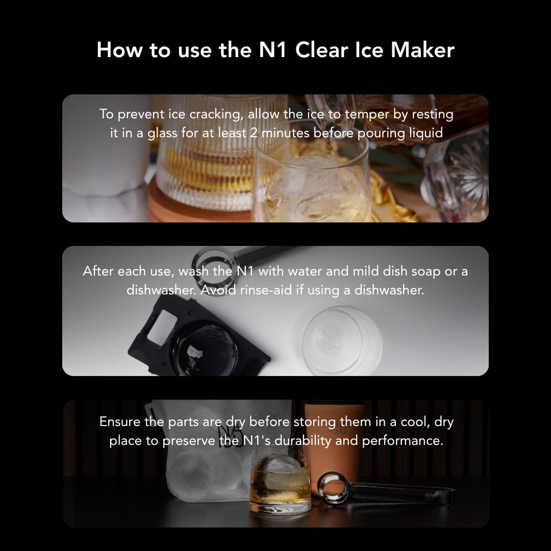 NAISU Kristallklare Eiskugelform, 6,3 cm, perfekt für Whiskey, Cocktails und Bourbon, klare Eisform, direktionales Einfrieren, Geschenke für Männer