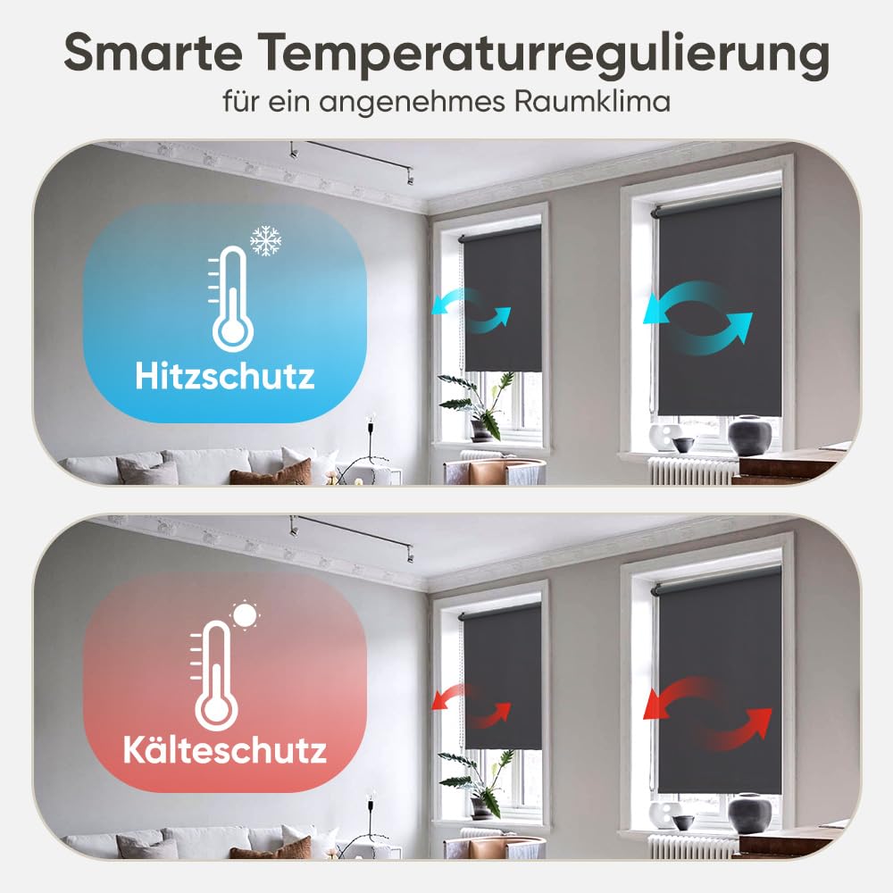 Sekey Verdunklungsrollo ohne Bohren Klemmfix 130 cm breit, Seitenzugrollo Hitzeschutz Sichtschutz und Sonnenschutz Wandmontage Deckenmontage Klemmrollo für Fenster & Tür, 130 x 150cm, Grau