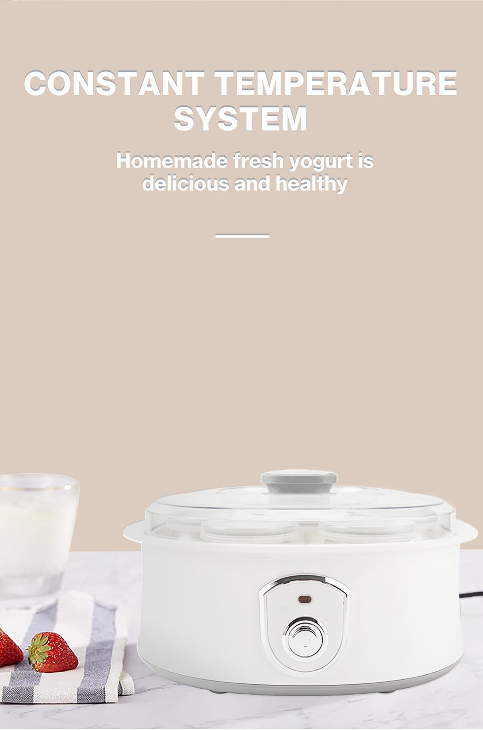 Probiotyczny jogurt Silnik W pełni automatyczna maszyna do jogurtu, domowy jogurt DIY, stała kontrola temperatury, 7 szklanek, sterowanie jednym dotknięciem
