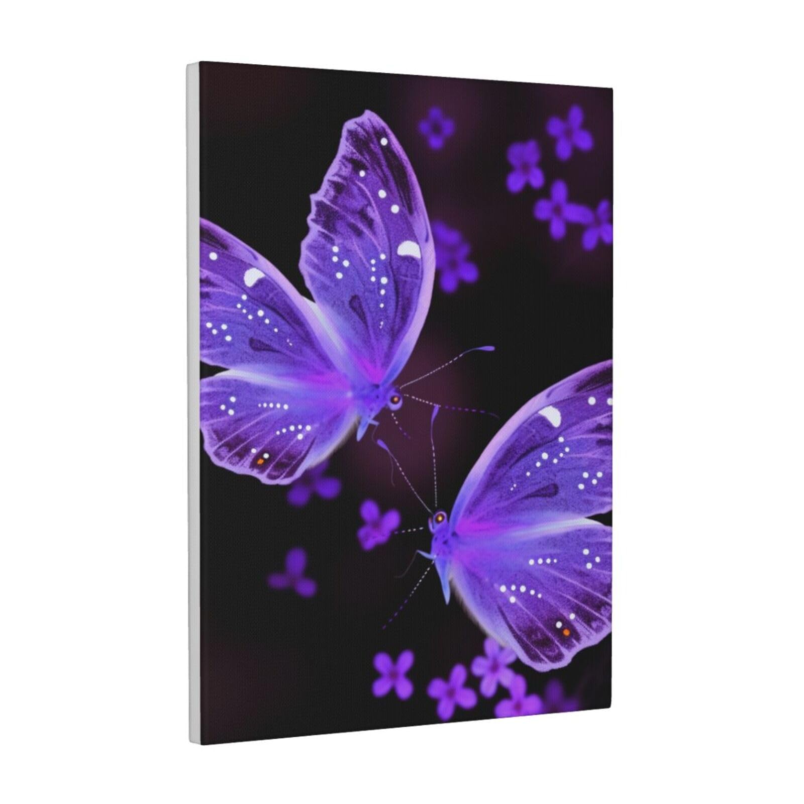 Ykljg White Beautiful Purple Butterfly Printed Canvas Wall Art 30X40 Cm Decorative Artworks Pictures Print Painting Framed Artwork For Bedroom, Living Room & Office