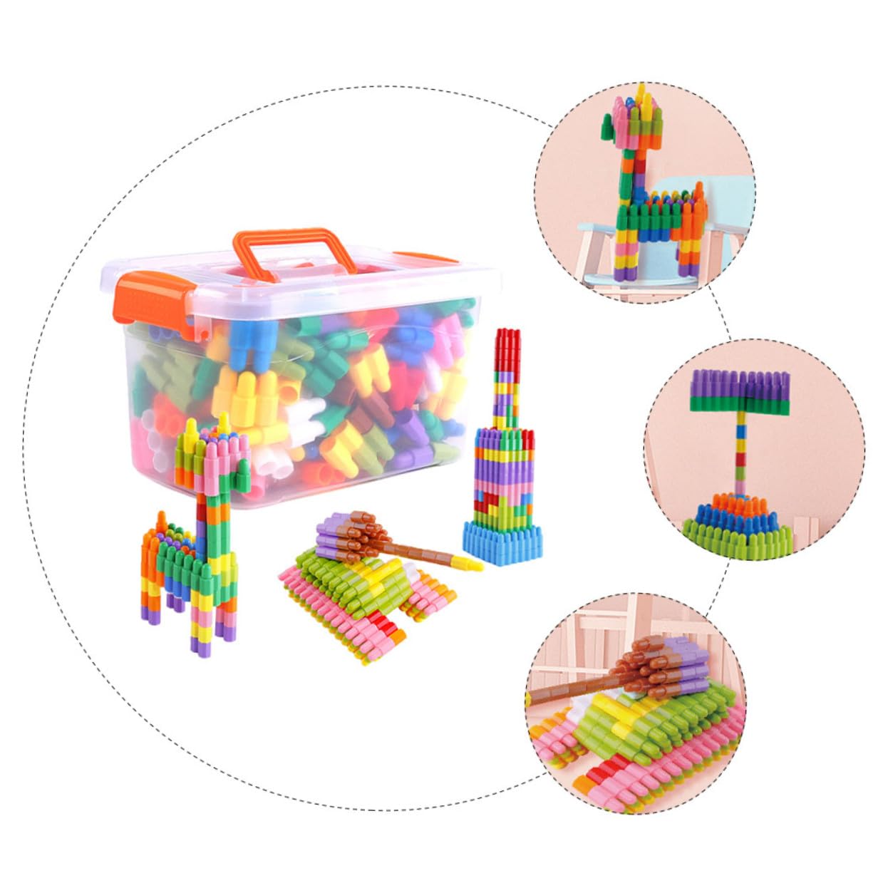 Beaupretty Set 270 Pezzi Mattoncini Costruzioni per Ragazzo Ragazza in Plastica, Educativo e Facile da Tenere, Gioco Creativo per Sviluppo Cognitivo e Divertimento Colore Casuale
