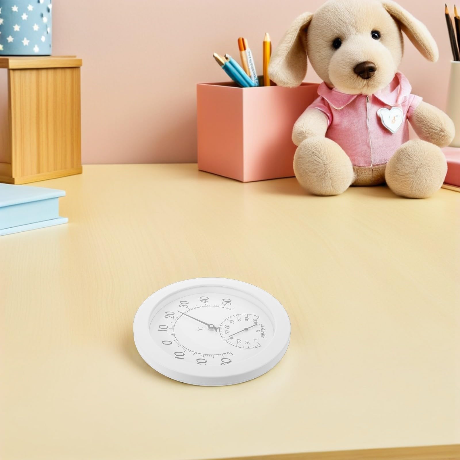 Hygromètre à Cadran Rond Blanc pour Chambre Bébé, Affichage Analogique | Murale Compacte, Surveillance Continue, Lecture Facile Grâce au Grand Cadran Précis