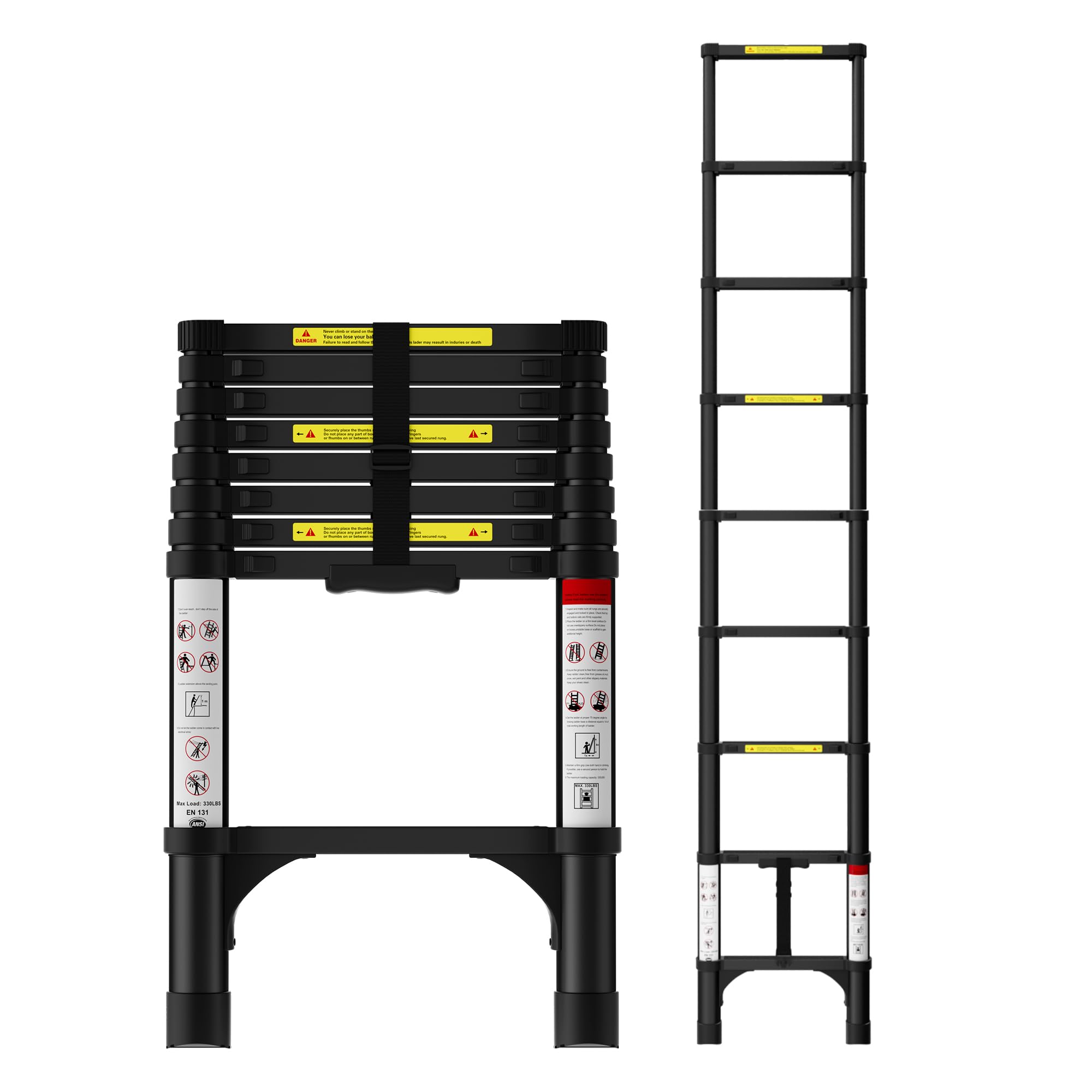 SEEKNEW Telescoping Ladder 8.5 FT, Aluminum Extension Ladder with Triangular Stabilizers, 330 lbs Capacity, Portable Collapsible Ladder for RV, Home;