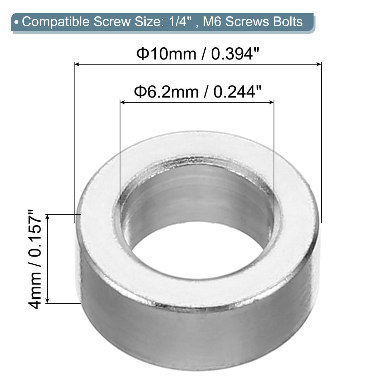TOP-VIGOR 20Pcs M6 Aluminum Spacer, 6.2mm ID x 10mm OD x 4mm Length Metal Spacer - Image 2