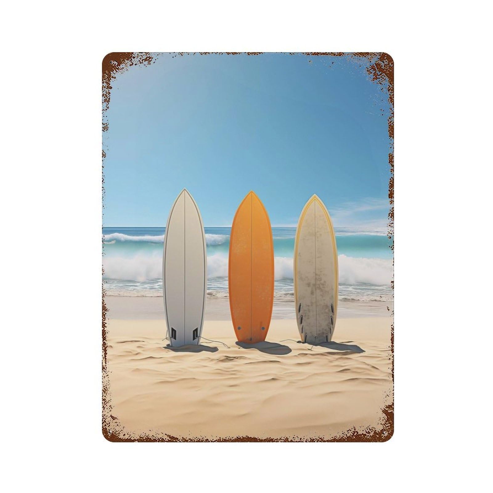Surfboard Paradise Rust Effect Tin Sign 15.7"x11.8", for Bistro, Counter And Cafe Decor, Shabby Chic Decor