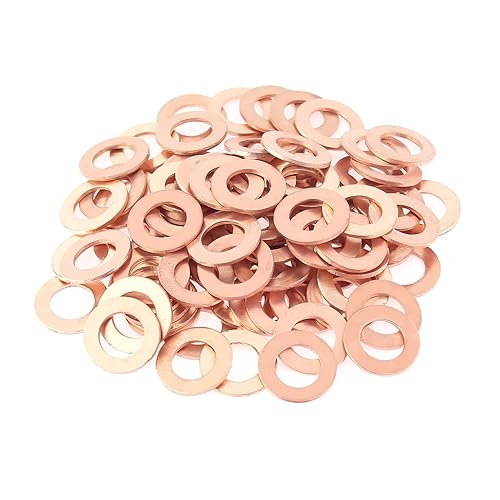 HELIFOUNER 100 arandelas de cobre M8x14x1.0.000 in, arandelas de sellado métricas de cobre, diámetro interior 0.315 in, diámetro exterior 0.551 in,