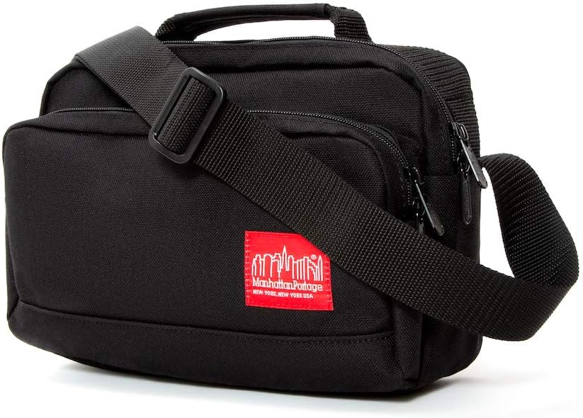 Manhattan Portage Shaw Shoulder Bag With Adjustable Strap Signature Red Lining Water Resistant Coating 1000D Cordura® For Work College Travel (Black)
