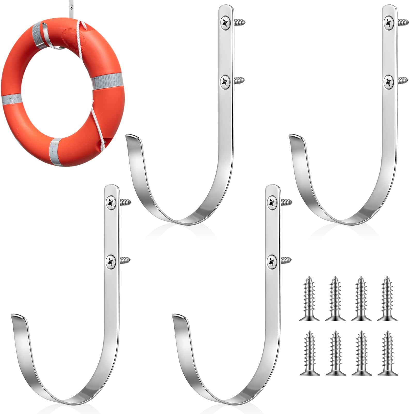 Stainless Steel Ring Buoy Bracket with Screws Life Ring Holder 4.4 Inches Opening for Hanging Life Buoys Pool Sweeping Poles
