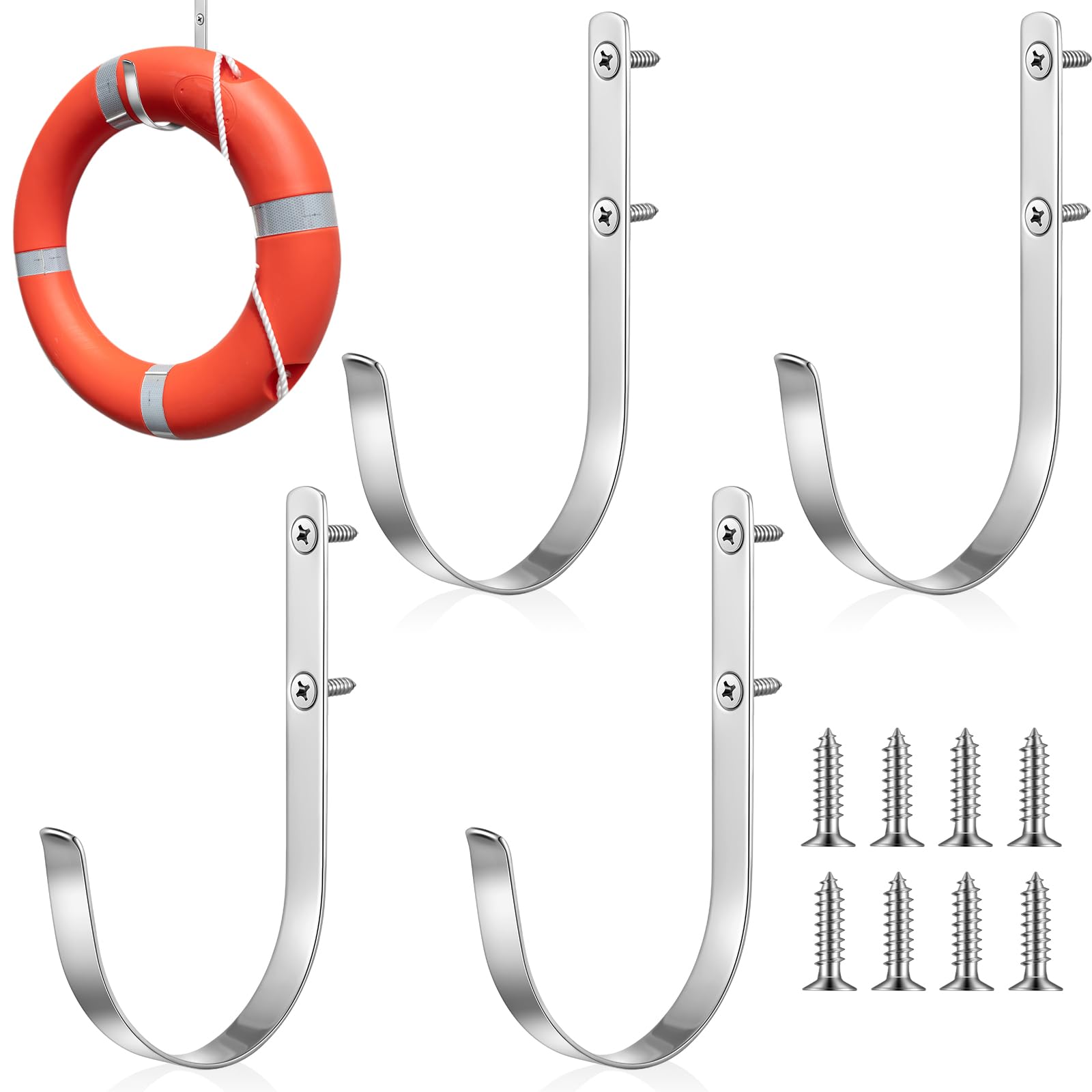 Stainless Steel Ring Buoy Bracket with Screws Life Ring Holder 4.4 Inches Opening for Hanging Life Buoys Pool Sweeping Poles
