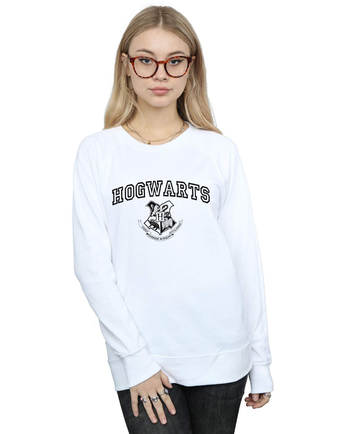 Absolute Cult Women's White Harry Potter Hogwarts Crest Sweatshirt Medium