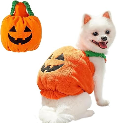 ハロウィン 犬 犬服 ふんわり かぼちゃ コスチューム 仮装 コスプレ パンプキン ペット 変装 着ぐるみ ドッグウェア モコモコ 暖かい 小型犬 中型犬 猫 (XS:背丈25cm、胸囲30-40cm)