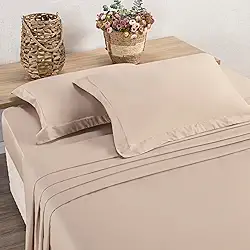 Jogo de Lençol 4 Peças 400 fios Algodão - Fio Egípcio - Aba Americana (Bege, CASAL)