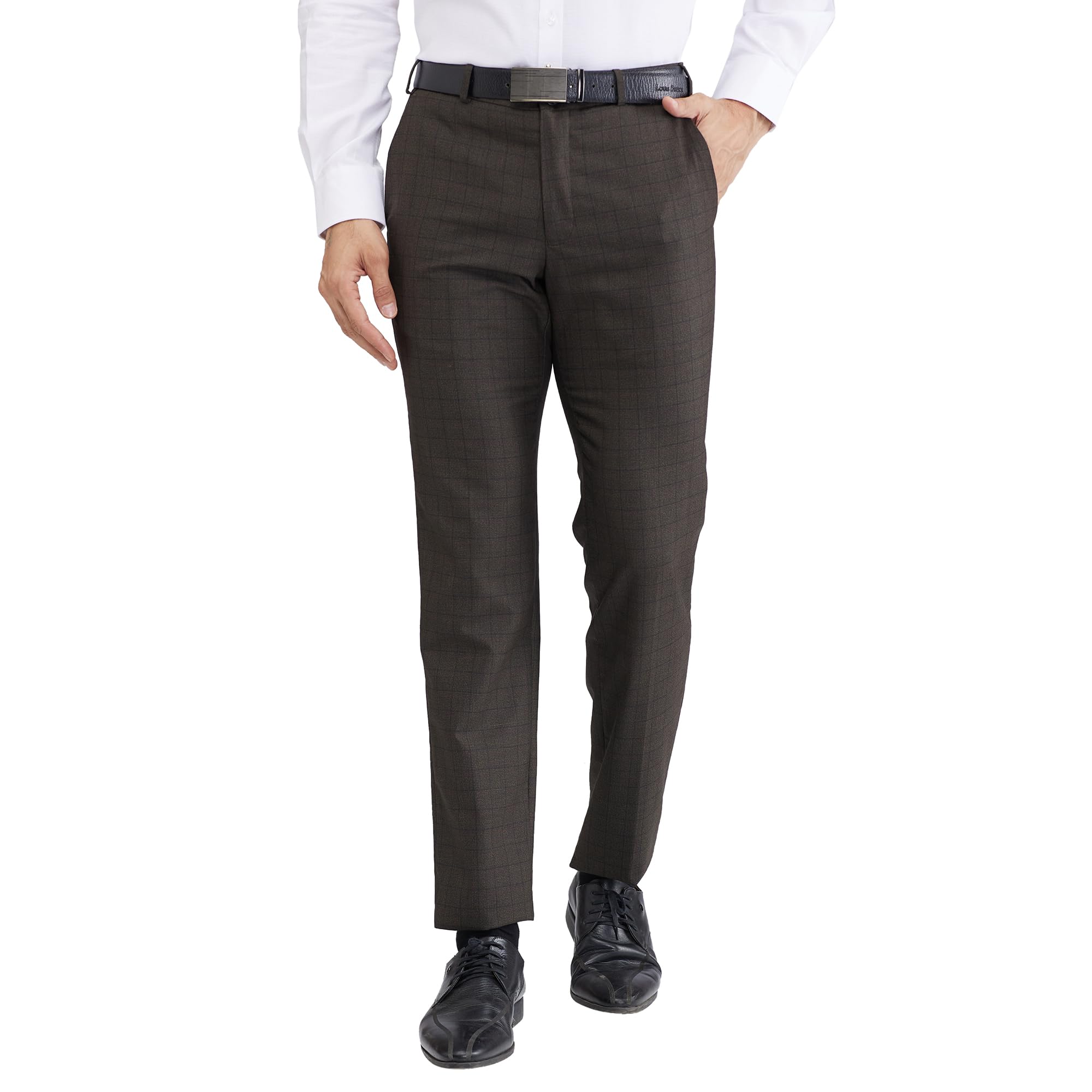 raymond Men's Slim Fit Checks Pattern Poly Viscose Blend Flat Front Formal Trouser-picture-37