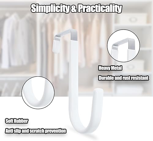 Miniatura 4 de Hitefu 4 ganchos para colgar sobre la puerta, gancho de metal blanco con goma para evitar arañazos, ganchos organizadores resistentes para colgar