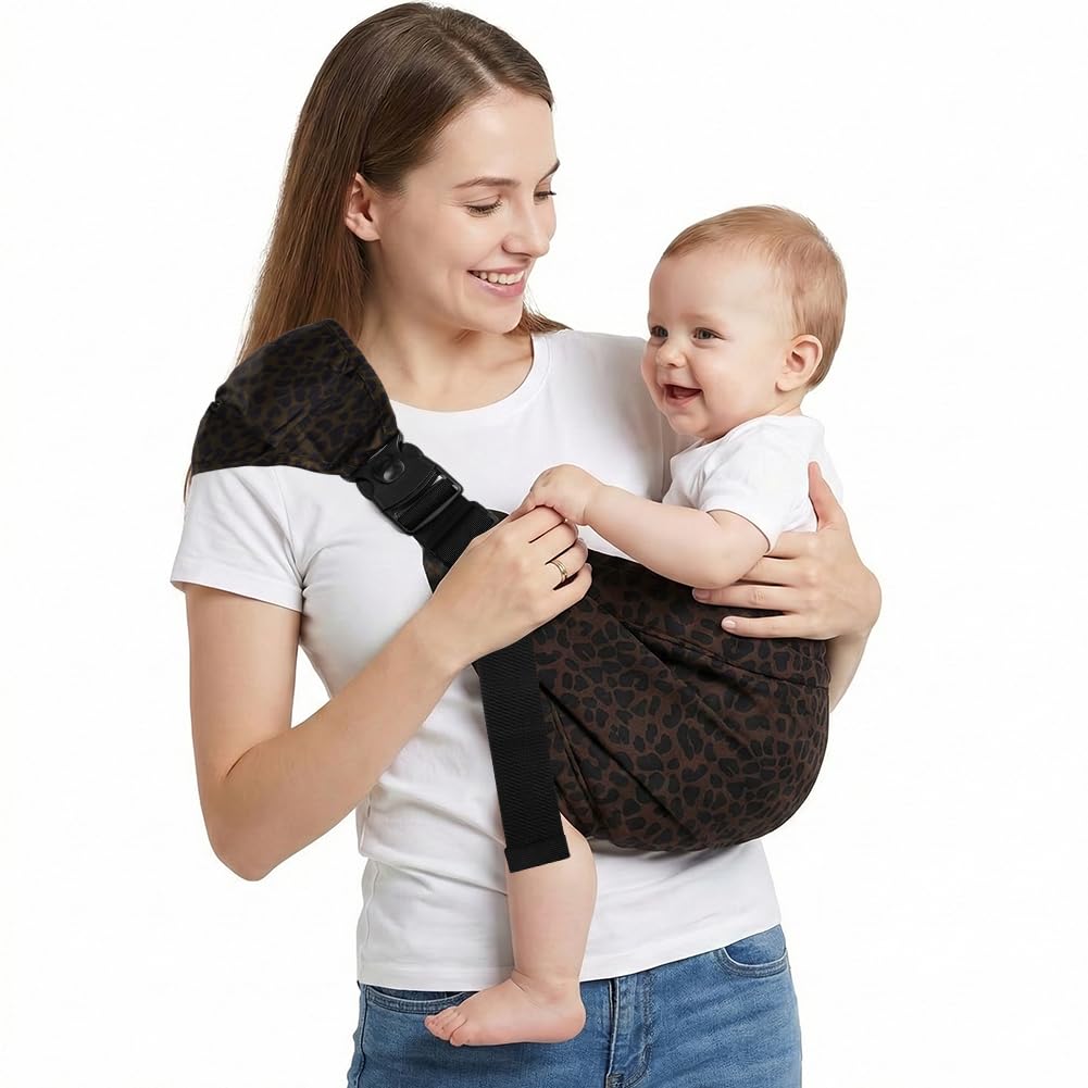 Baby Carrier, Portable Toddler Sling Carrier with Adjustable Thick Shoulder Straps, Soft Baby Sling for Newborn Up to 3-24 Months, Breathable and Comfortable(Leopard) — view 8