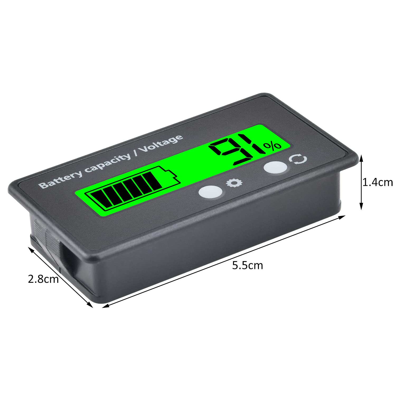 Batteria capacità Monitor Gauge Meter 12V 24V 36V 48V 72V 84V anteriore Set chiave Display LCD retroilluminato Lead Acid Battery Status Indicator, batteria al litio capacità Tester (verde)