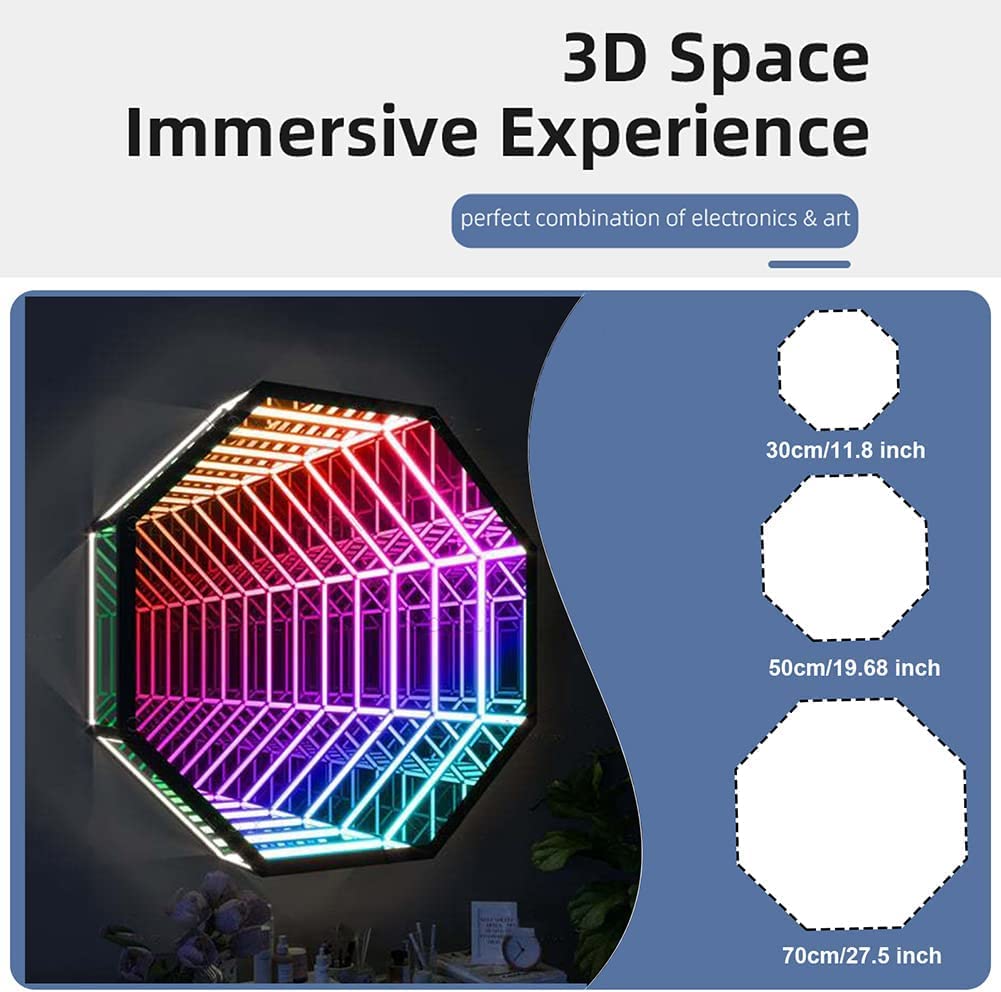 Tunnel Lamp 3D Mirror Wall Hanging Lights 3D Infinity Mirror Light Night Light for Christmas Birthday Party Kids — view 7