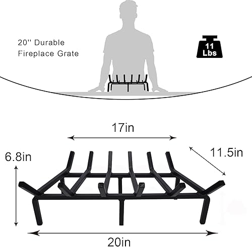 Miniatura 2 de Parrilla de Fuego de Acero Sólido Resistente - Soporte para Troncos de Madera de 20 Pulgadas para Hogar Interior, Fogata al Aire Libre y Chimenea