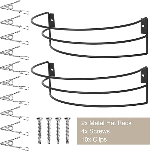 Miniatura 2 de Anrialfu Percheros para gorras de béisbol de pared, 2 paquetes de organizadores de sombreros de metal para gorras de béisbol para almacenamiento de