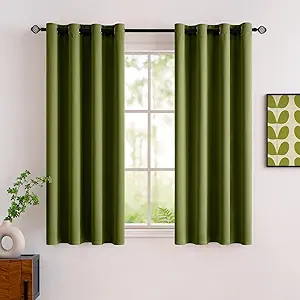 MIULEE Room Darkening Curtains Thermal Insulated Black Out Drapes Solid Window Treatment Grommet Light Blocking Blackout Curtain for Living Room Bedroom 2 Panels Set 52 x 54 inch Length Olive Green