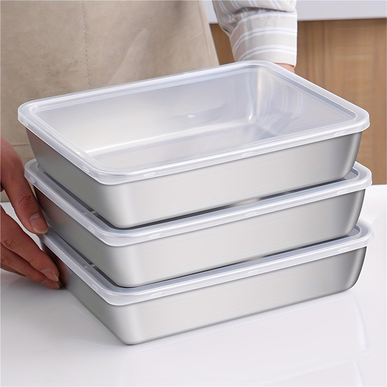 6-teiliges Frischhaltedosen-Set aus Edelstahl – luftdichte Küchenorganisatoren for Kühlschrank/Speisekammer/Trockenwaren für Obst, Salate