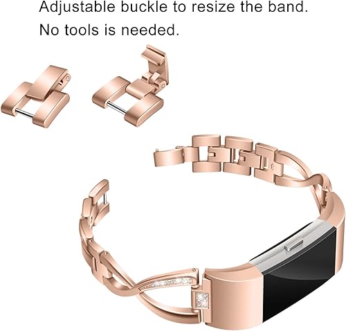 Miniatura 10 de Mtozon Bandas compatibles con Fitbit Charge 2, bandas de metal con diamantes de imitación de repuesto para mujer, plata, oro rosa, negro