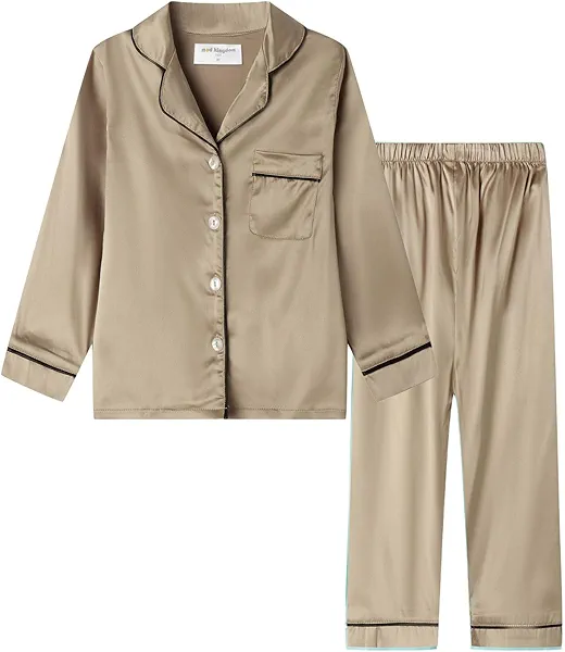 Mud Kingdom Girls Boys Kids Silk Satin Pajamas Set Button-Down Clothes Long Sleeve Loungewear Sleepwear PJS