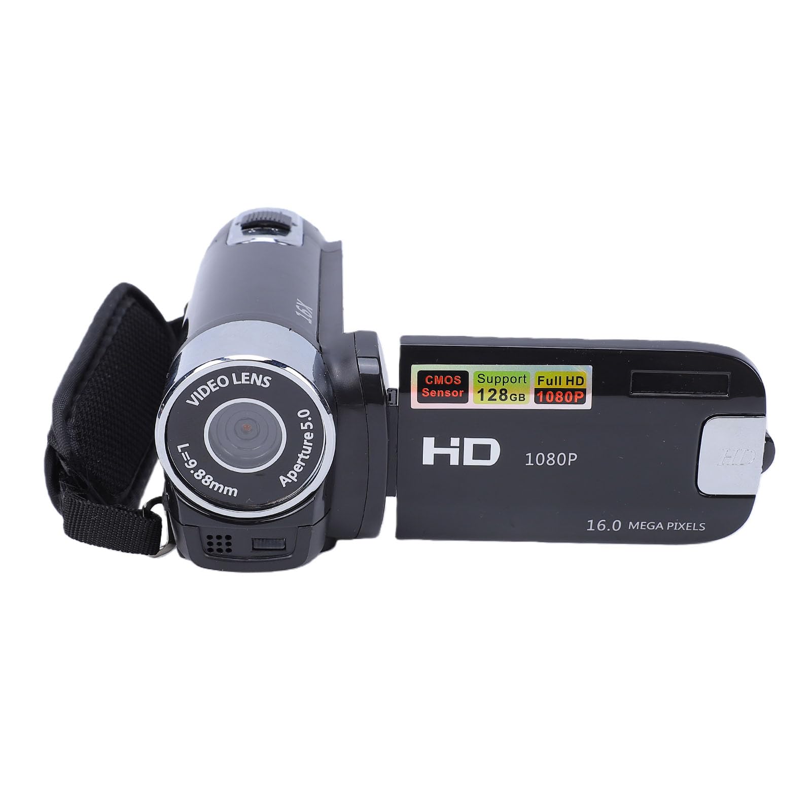Videocamera Portatile per FHD con Zoom Digitale 16X, Rotazione Full HD Ad Alta Definizione 16X Tragbar DV Camera (BLACK)