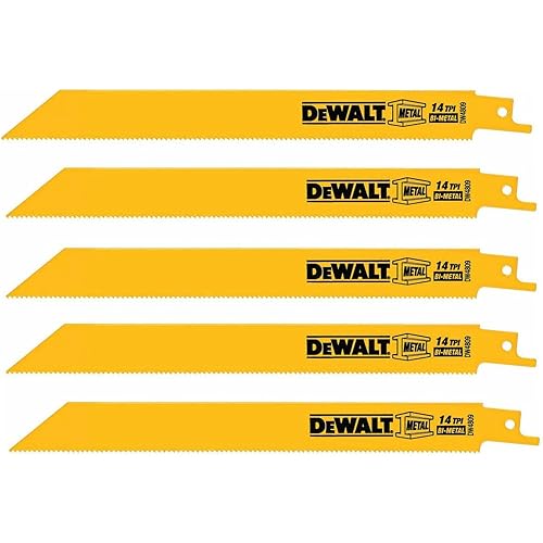 DEWALT Reciprocating Saw Blades, Straight Back, 8-Inch, 14 TPI, 5-Pack (DW4809)
