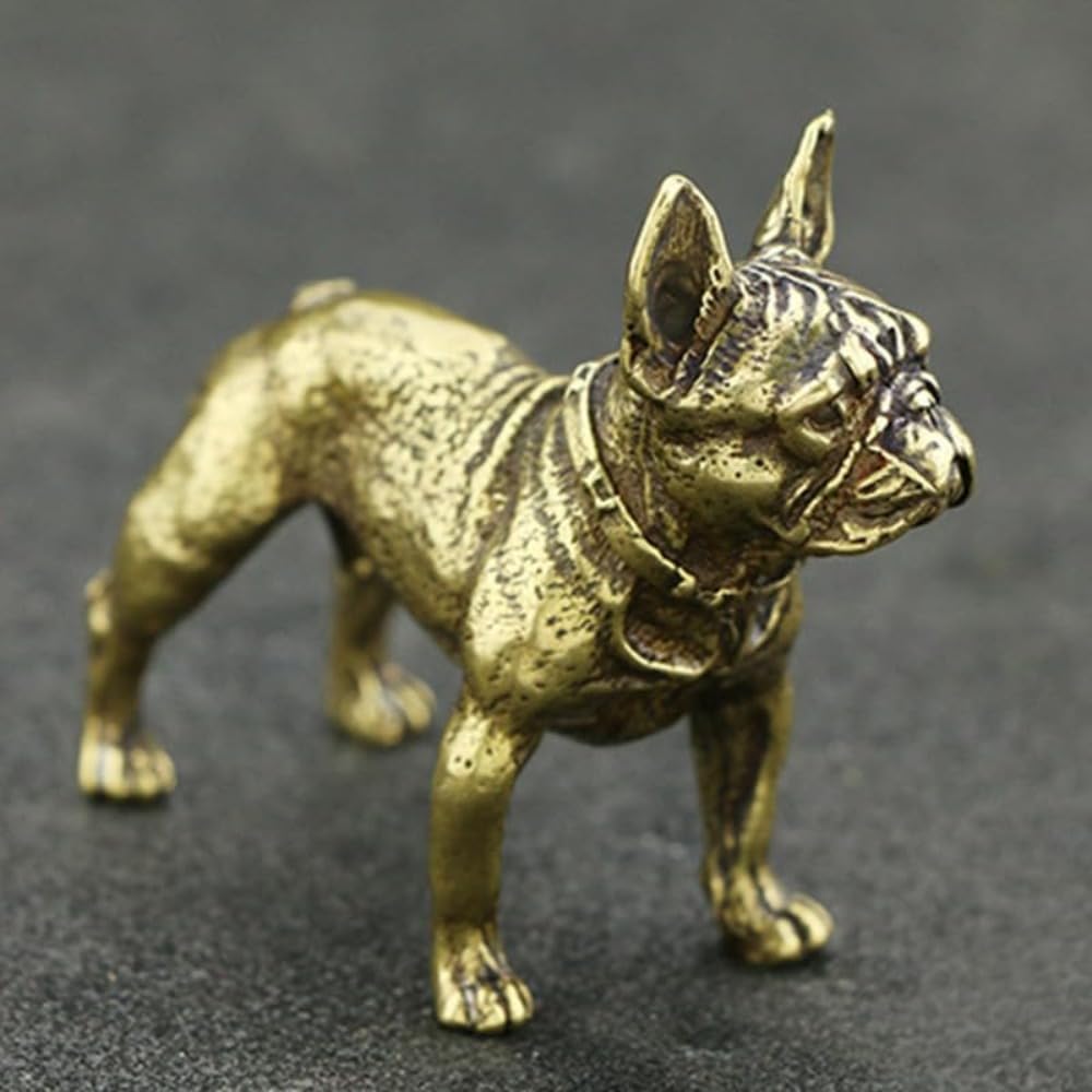 Mosiężna figurka buldoga, ozdoba Feng Shui, bogactwa, rzeźba, dekoracja kolekcjonerska, chińska herbata, zwierzę domowe