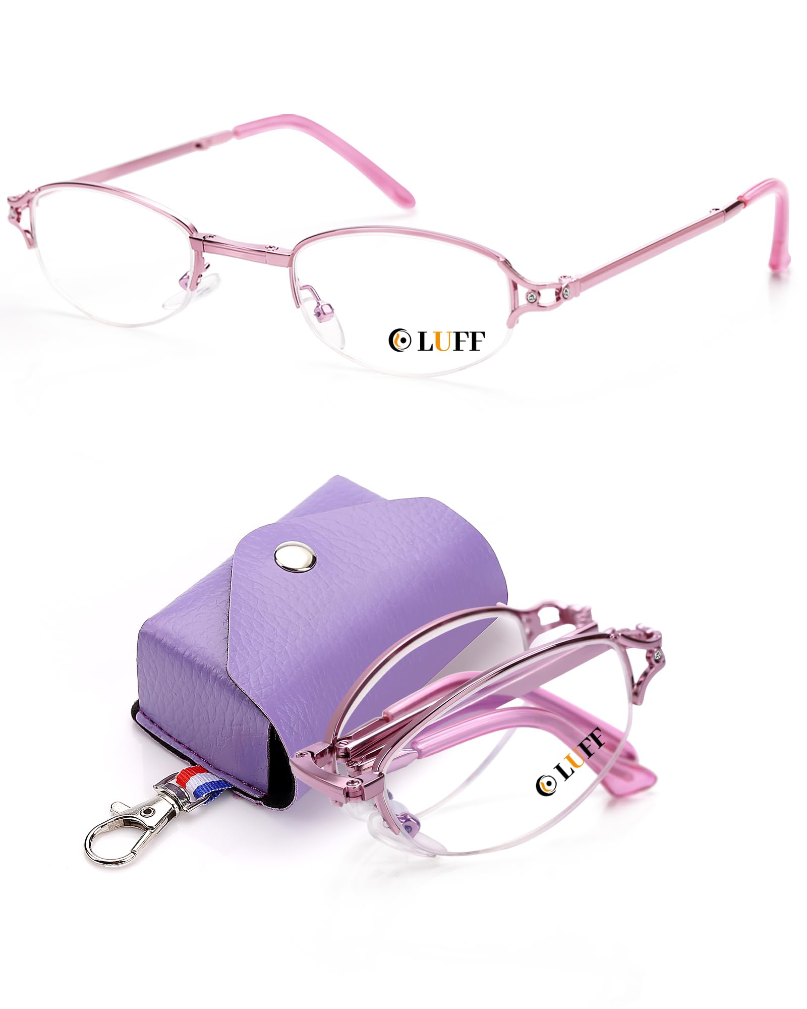 LUFF Folding Reading Glasses for Women,Compact Portable Fold up Readers Blue Light Computer Readers Anti Eyestrain with Case