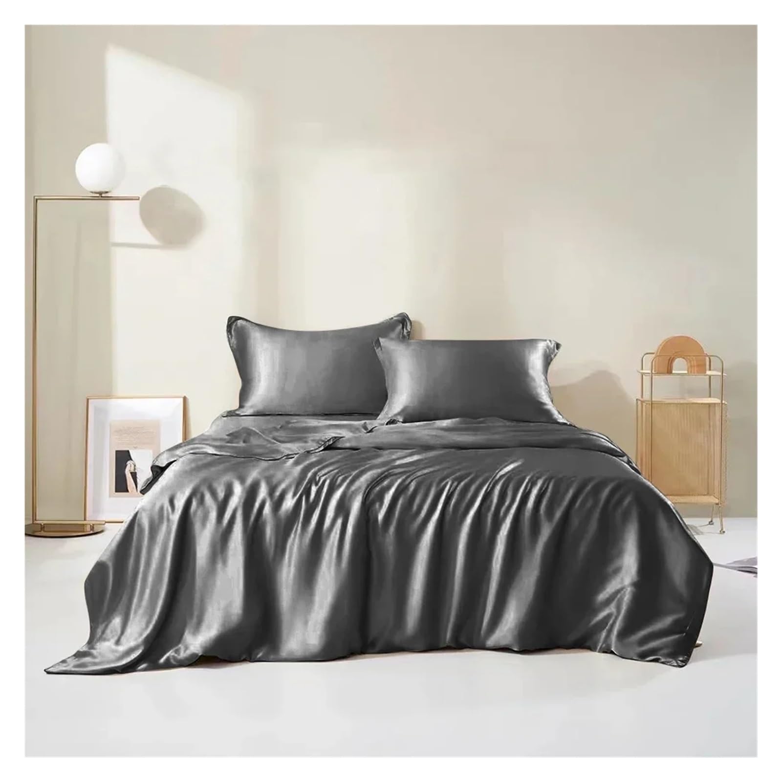 Sbcgfy Women's D White Silk Uvet Cover Pillow Case Be Sheet Soli Color Quilt Cover King Queen Bedding Set Sheet Set,Cotton Uvet,-King