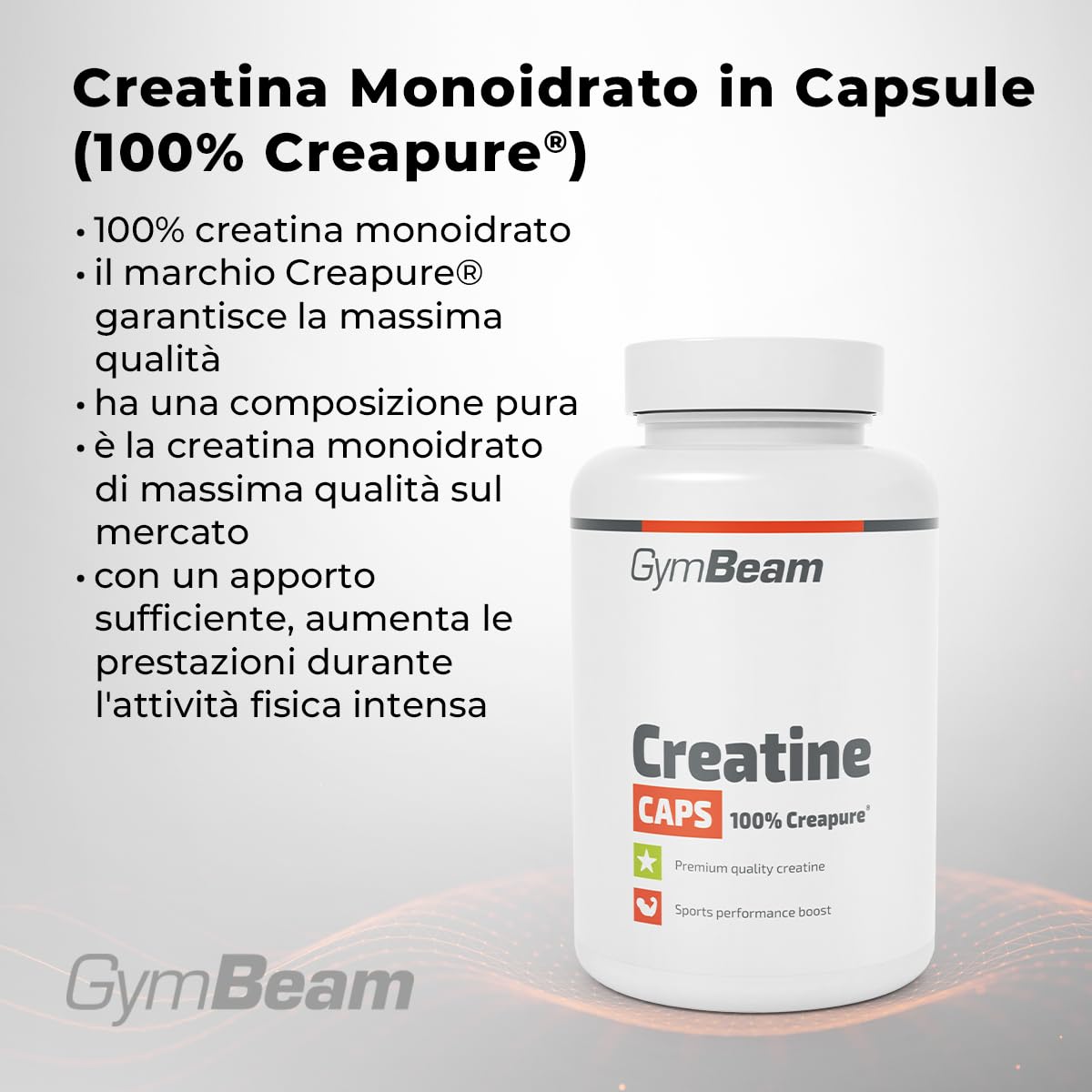 GymBeam Creatina Monoidrato Capsule - 100% Creapure®, per l'aumento delle prestazioni fisiche, adatta per uomini e donne, ideale per atleti di resistenza e sport di squadra