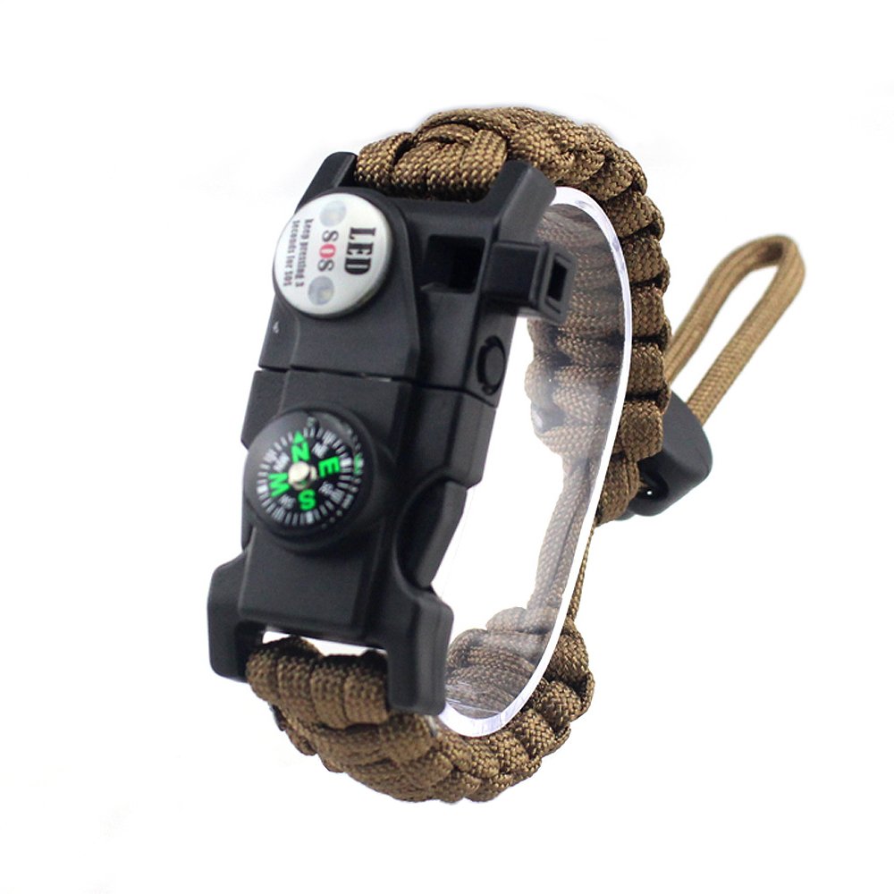 Adjustable Survival Bracelet, 7 Core Paracord 20 in 1 Emergency Sports Wristband Gear Kit with Waterproof LED SOS Light, Compass, Rescue Whistle, Fire Starter Multi-tool for Wilderness Adventure,
