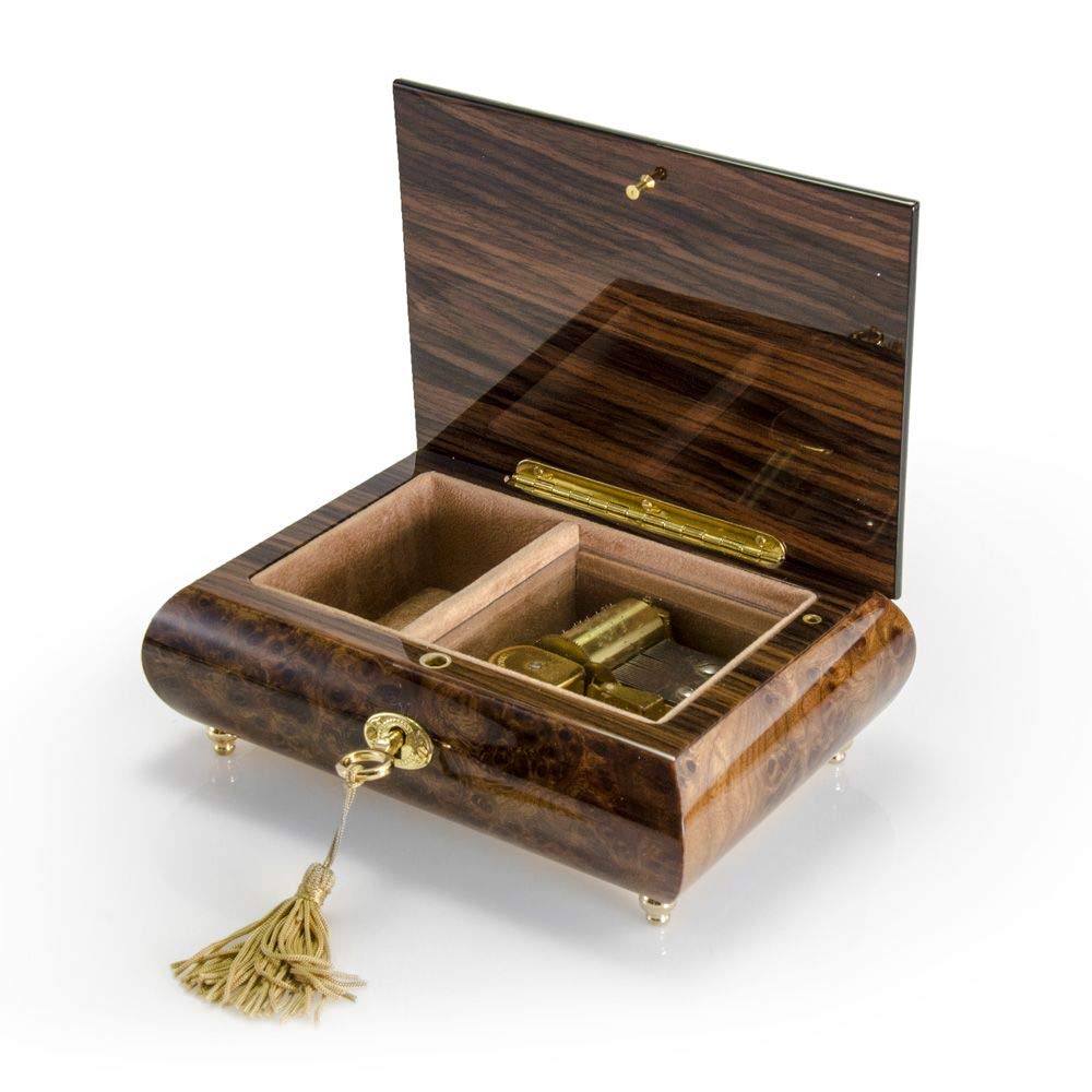 MusicBoxAttic Hermosa Caja de joyería Musical con Incrustaciones de Madera de pájaro y Rosa Blanca, 18 Notas, más de 400 Canciones