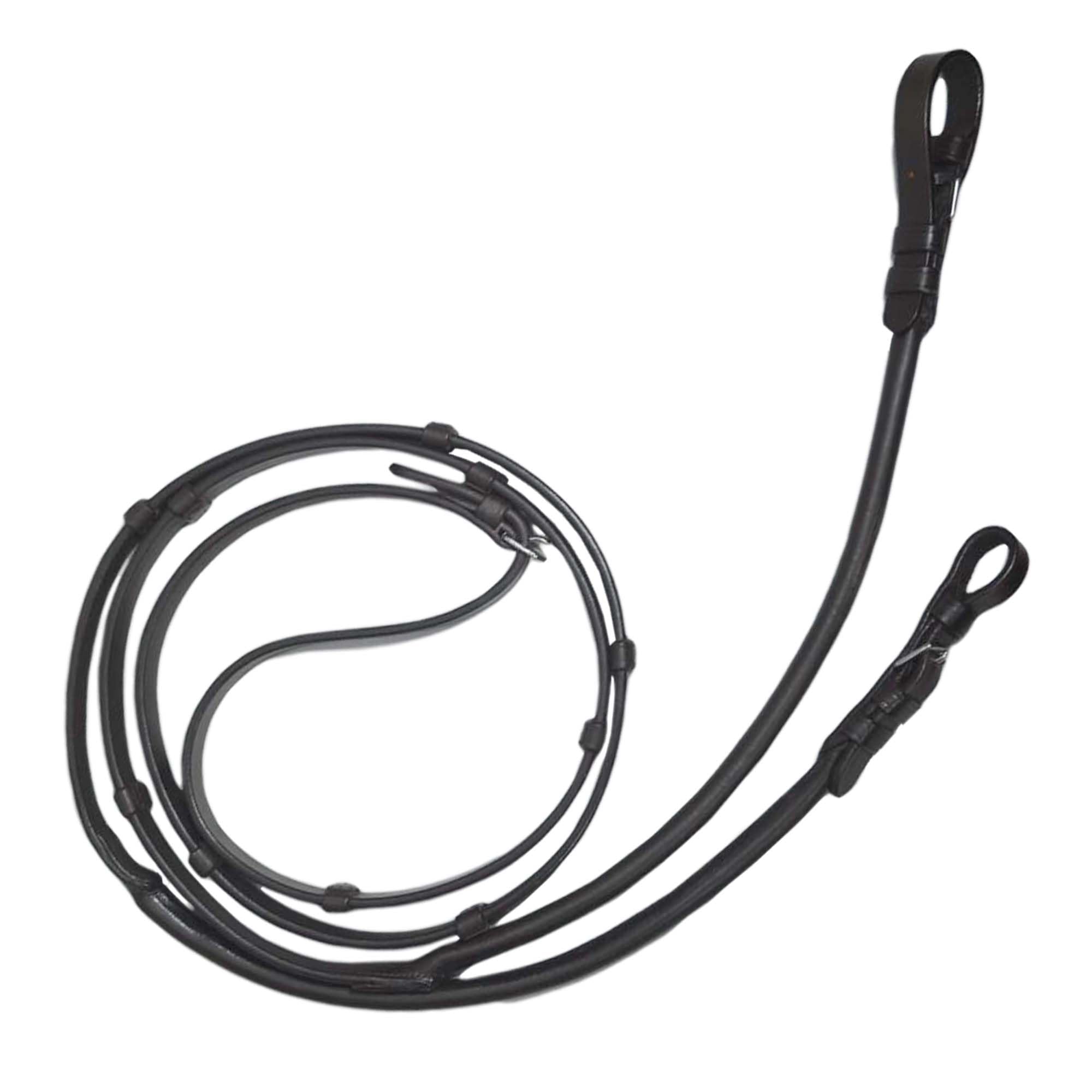 SIE - Briglie di cavallo arrotolate in pelle con redini (marrone, pieno)