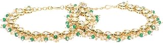 priyaasi Set of 2 Gold-Plated Kundan Studded Anklets with Bead Drop-picture-14