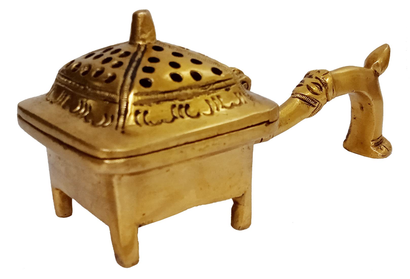 Purpledip Brass Incense Dhoop Loban Pastille Holder: Special Handle for Puja Arti Prayer (12415)