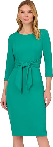 Adrianna Papell Women's Knit Crepe Tie Waist Sheath, Botanic Green, 4