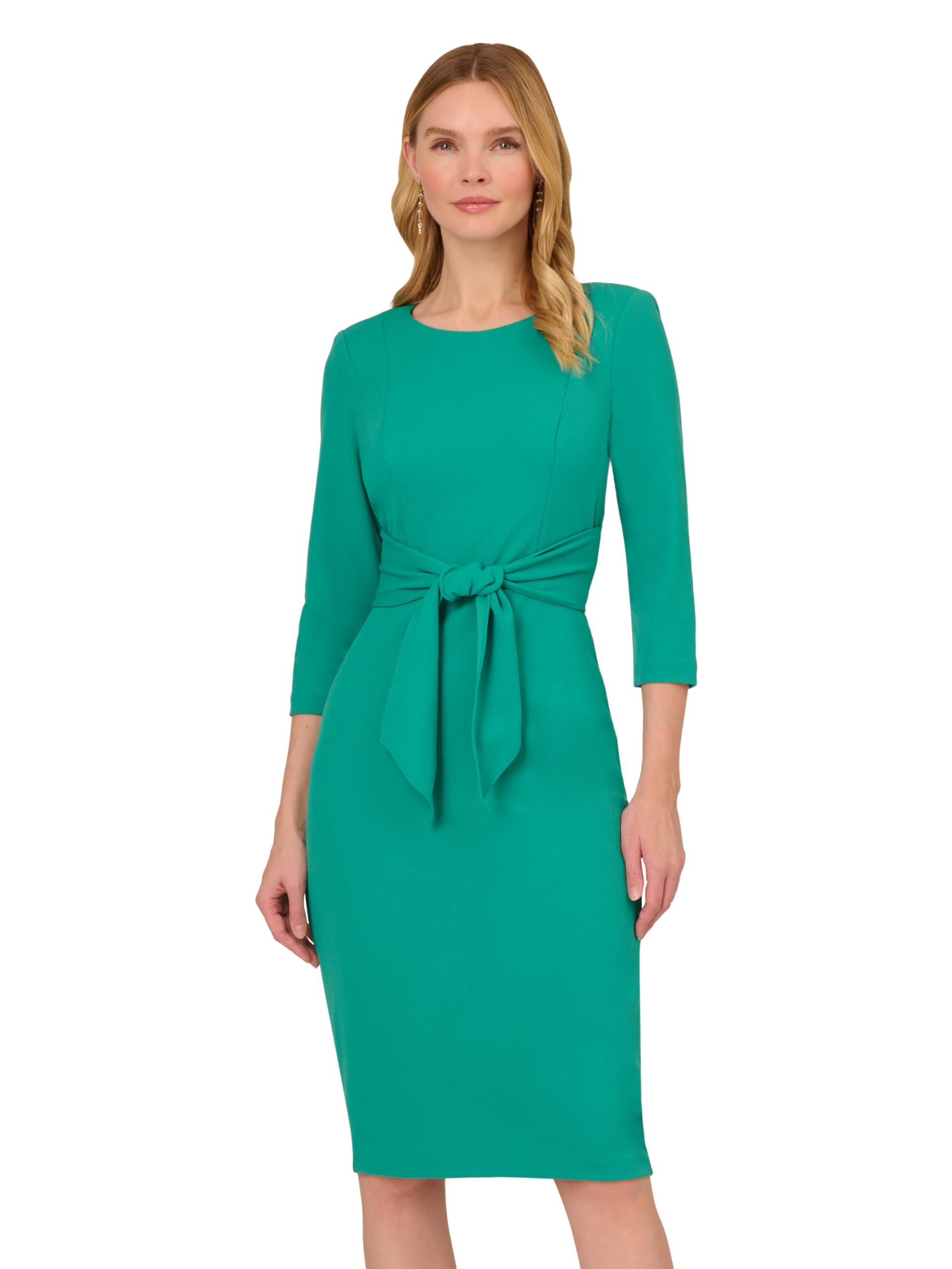 Adrianna Papell Women's Bow Sheath Dress with Three Quarter Sleeves, Botanic Green, 8