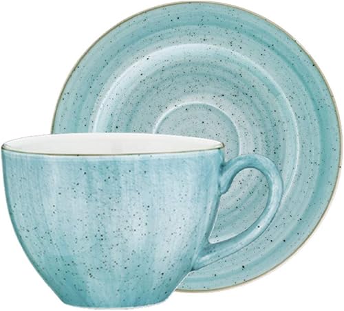 Turgla Home Sea Blue Bistro - Juego de taza de café y platillo redondo de 6 x 6 x 2.4 x 0.0 x 2.4in, juego de tazas de café y platillo, bebidas,