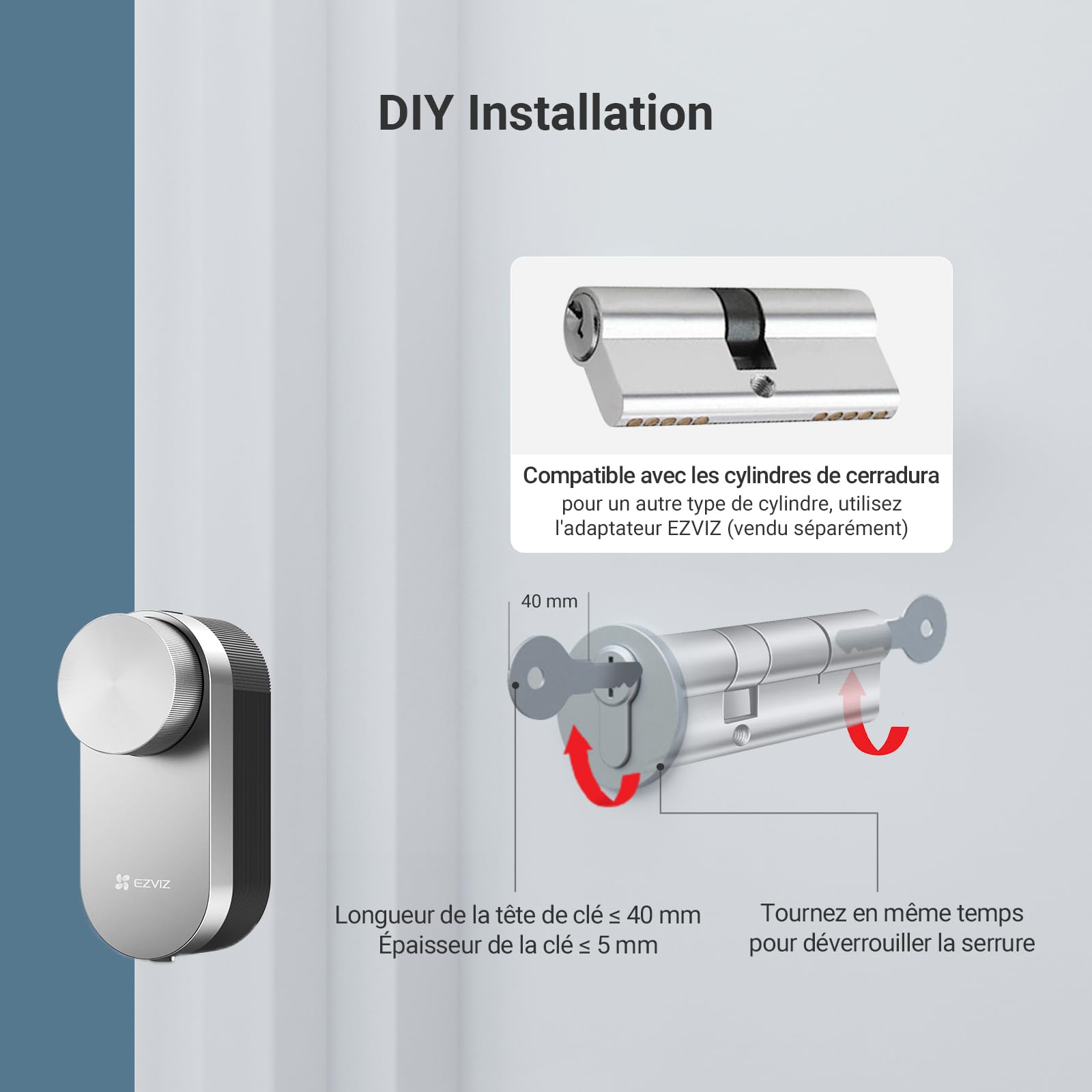 EZVIZ DL01PRO Smart Lock avec Clavier Multifonctionnel et A3 Passerelle Domestique, Serrure Connectée Bluetooth accès à distance sans Clé