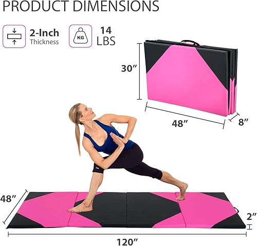 Vista 72 de Colchoneta de gimnasia para acrobacias, plegable, tapete de ejercicio para niños, adultos, tapete de yoga de piel sintética con asas de transporte
