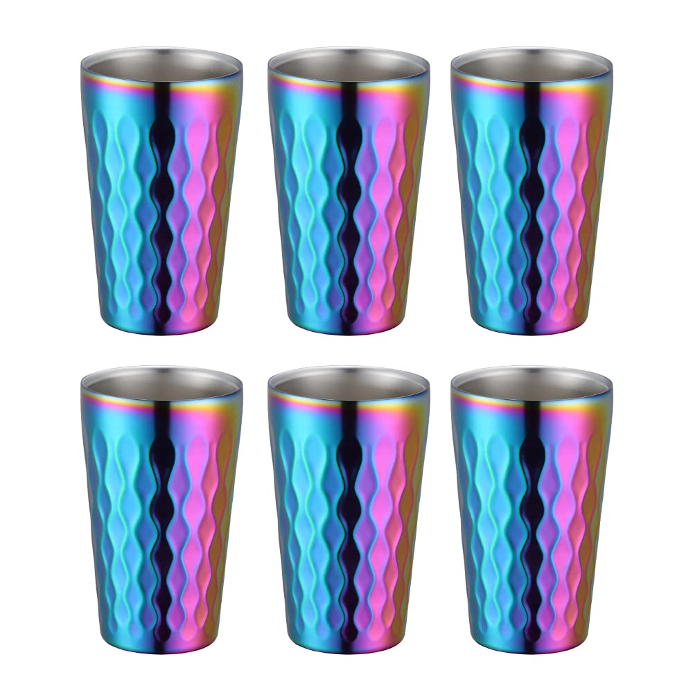 Buyer Star 10oz Edelstahl Becher Set, 6 Stück Doppelwandiger Metallbecher, Vakuum Stapelbar Isolierte Tragbare Trinkbecher Unzerbrechliche Gläser, für Zuhause Outdoor Restaurant (Regenbogen Farbe)