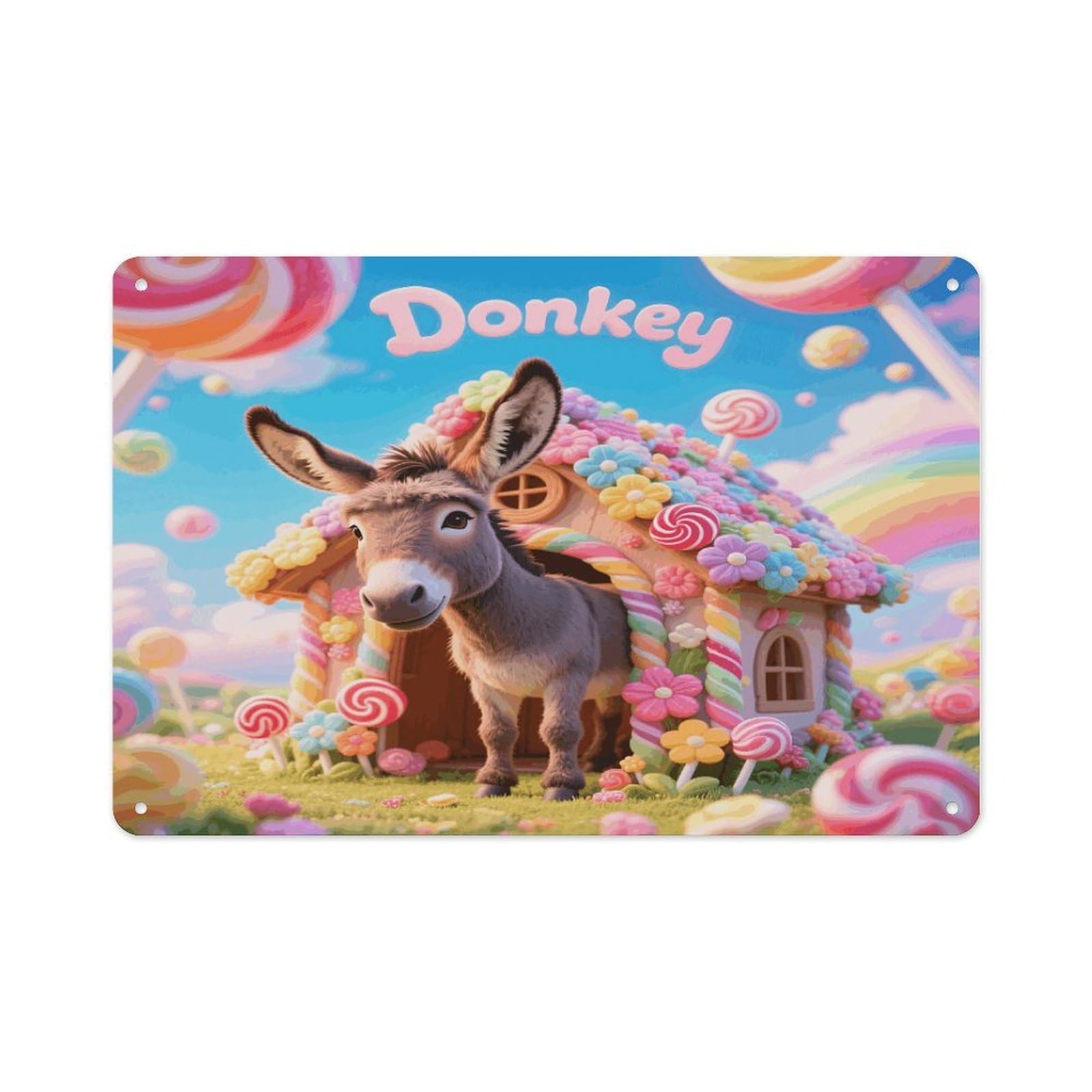 VstaDank Donkey in Candy Wall Art Prints Metal Sign Decor Painting Aluminum Wall Hanging Decor Vintage Poster Sublimation Picture Panel Weatherproof Art Decorative Wall Decors