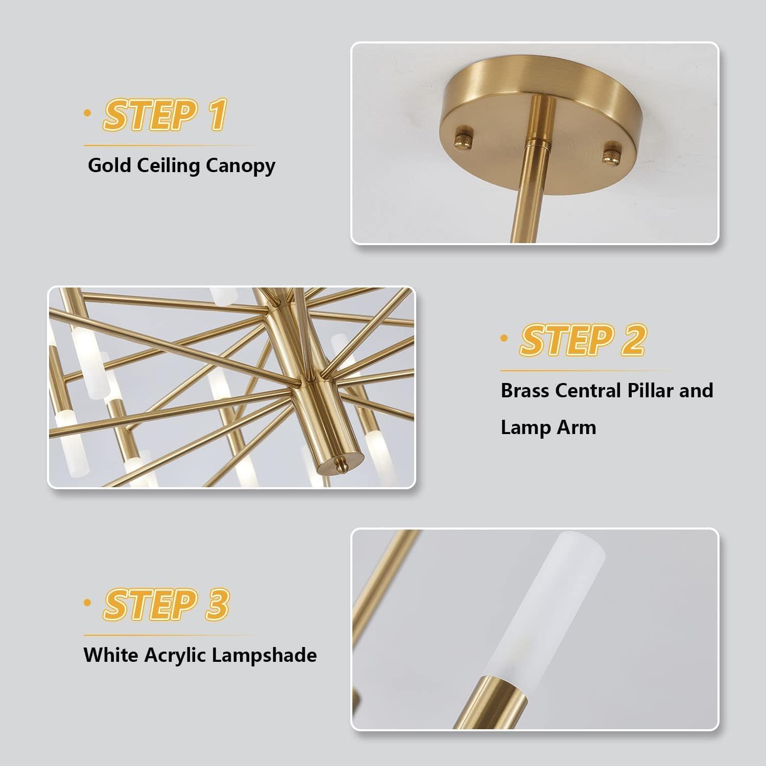 KCO Lighting Brushed Brass 40-Lights LED Sputnik Chandelier Mid Century Modern Chandelier Gold Round Pendant Light Vintage Industrial Flush Mount Ceiling Light Fixture