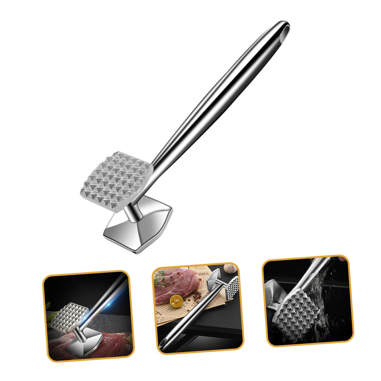 Edelstahl Fleischklopfer mit Ergonomischem Griff Fleischzartmacher Hammer für Steak und Geflügel Vielseitiges Küchenwerkzeug mit Rutschfestem Griff und Aufhängeöffnung für BBQ und