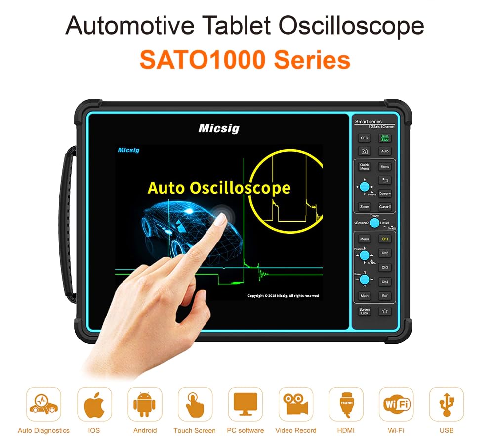 Micsig STO2002 STO1004 STO2002 Smart-Touchscreen-Oszilloskop STO1004 STO2002, 20,3 cm (8 Zoll), TFT-LCD Voll-Touchscreen-Oszilloskop, 4/2-K, 100/200 MHz Bandbreite, 1 GSa/s, Abtastrate, Tiefe 70