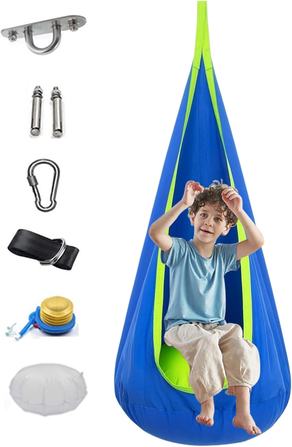 Kids Pod Swing Chair,Child Hammock | Indoor Courtyard Rest Tool with Inflatable Cushion Play Tent House, for Indoor and Outdoor Use