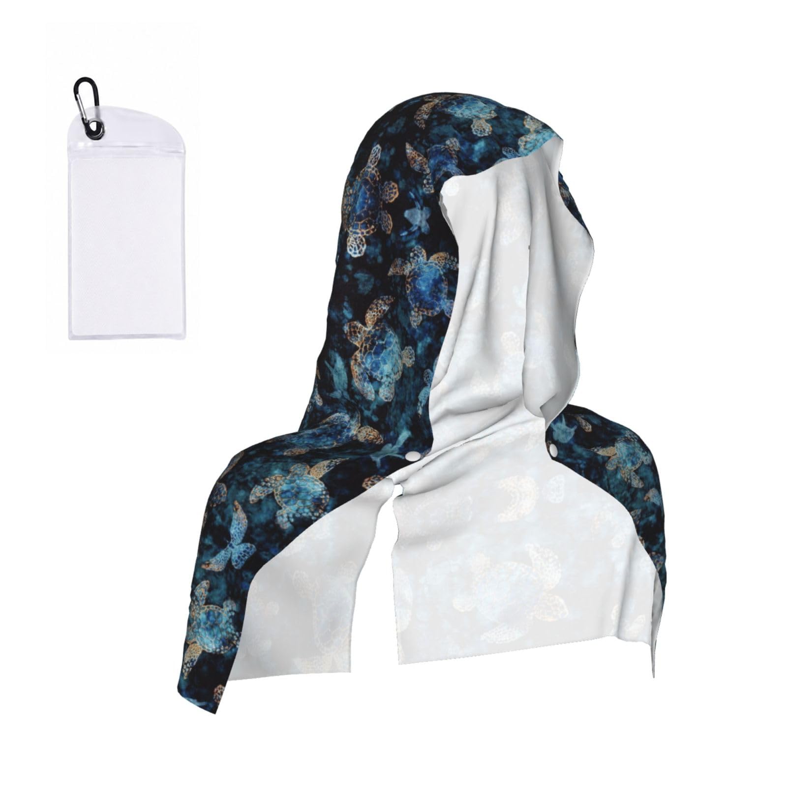 SATUSA Sea Turtle Print Cooling Hoodie Towel, Cooling Towels For Neck And Face, Quick Drying Absorbent Cooling Head Towel Beach Camping Gym Construction(2pcs)